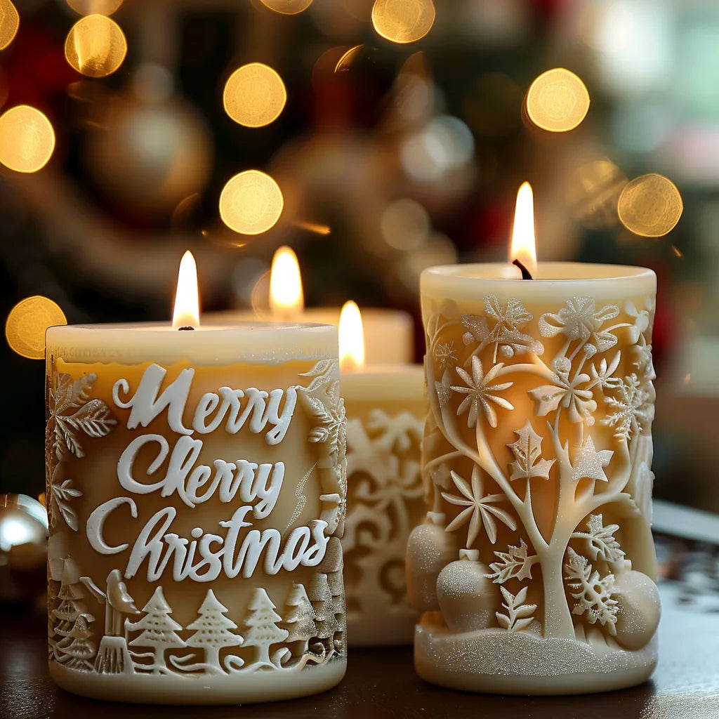 Snowman Snowflakes Pattern Cylindrical Candle